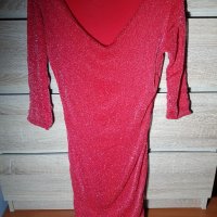 червена рокля със сребристи нишки, снимка 2 - Рокли - 15279653