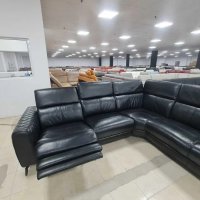 Черен кожен ъглов диван с електрически релаксиращ механизъм, снимка 4 - Дивани и мека мебел - 39963873