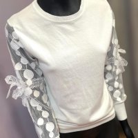 Дамска блуза с тюл ръкави 2 цвята , снимка 1 - Блузи с дълъг ръкав и пуловери - 44089546