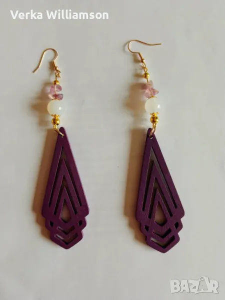 Лилави обици от дърво модел 9, снимка 1