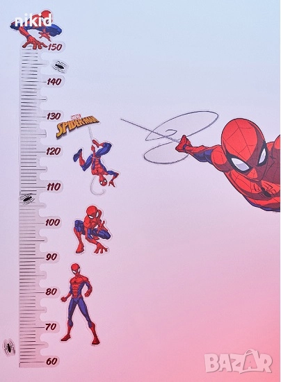 Спайдърмен SpiderMan метър за стена и мебел детска стая лепенка стикер самозалепващ, снимка 1