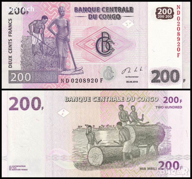 ❤️ ⭐ Конго ДР 2013 200 франка UNC нова ⭐ ❤️, снимка 1
