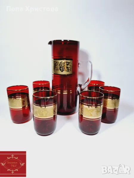 Сервиз за вода  от чешки рубинен кристал, снимка 1