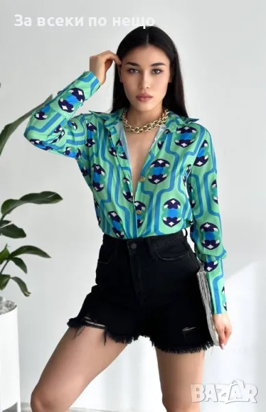 Дамска Риза С Дълъг Ръкав В Зелено Код D1681, снимка 1