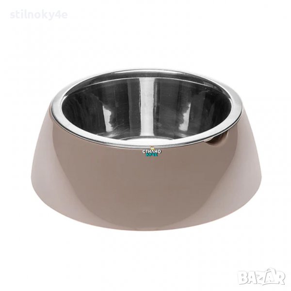 Метална купа за домашен любимец с пластмасова поставка в бежов/кафяв цвят Кучешка купичка, снимка 1