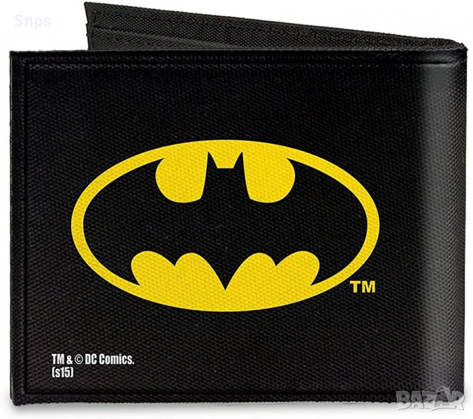 Унисекс платнен портфейл с двойно сгъване с катарама - черен/жълт портфейл , снимка 1