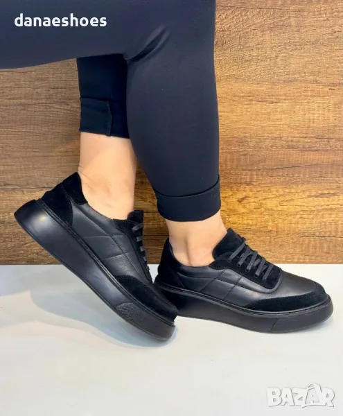 Дамски обувки от естествена кожа и велур  черно , снимка 1