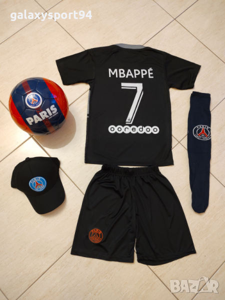 Черен ЕКип Мбапе + Топка + Калци + Шапка 99лв ПСЖ PSG Mbappe Детско, снимка 1