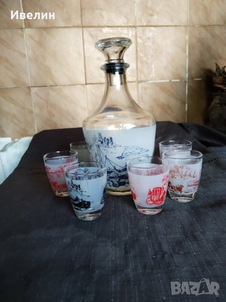 ретро сервиз за ликьор,ракия от стъкло, снимка 1