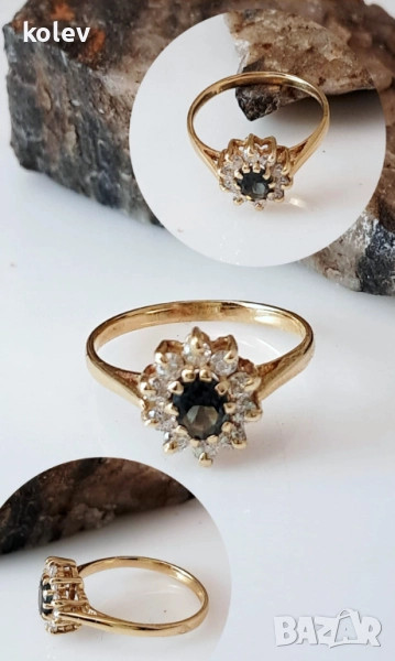 Зратен пръстен корона с турмалин и циркони 2.20 грама/14К размер№52, снимка 1