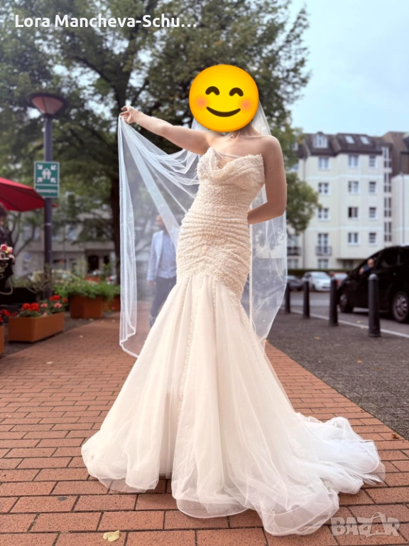 👑 ЕЛЕГАНТНА БУЛЧИНСКА РОКЛЯ ТИП РУСАЛКА – КАТО НОВА, С ПОДАРЪК КРИНОЛИН!, снимка 1