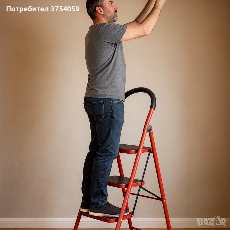 Лека сгъваема стълба – 3 Стъпала, до 150 кг, супер компактно прибиране, снимка 1