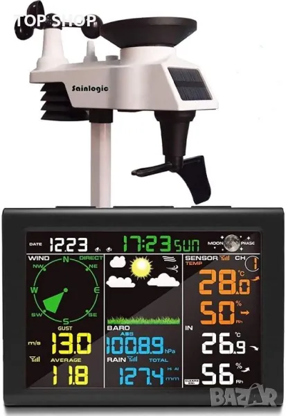 SAINLOGIC FT0835 Соларна Безжична 8в1 метеорологична станция/външен сензор/прогноза за времето, снимка 1