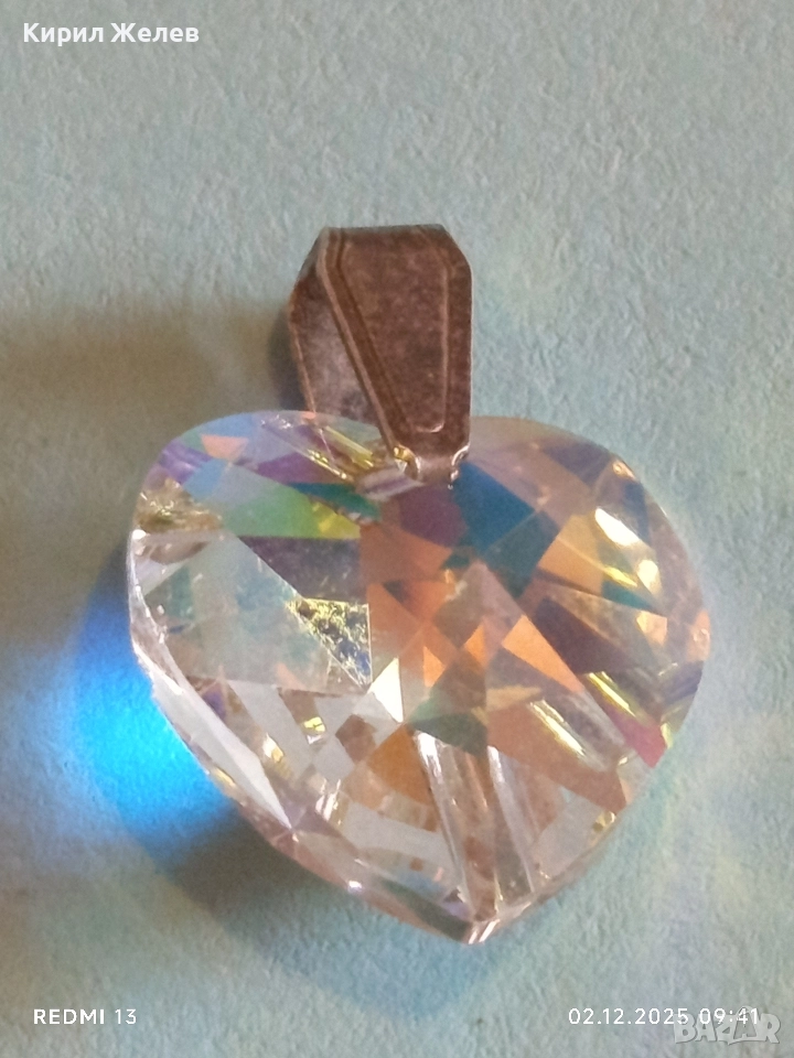Сребърна висулка във формата на сърце с кристал SWAROVSKI Северно сияние 17542, снимка 1