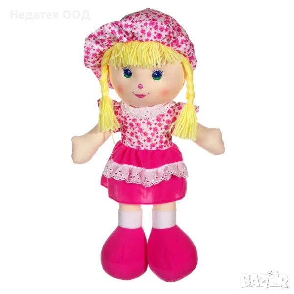 Платнена кукла, С рокля във цвят на фуксия/бяло, 45 см., снимка 1