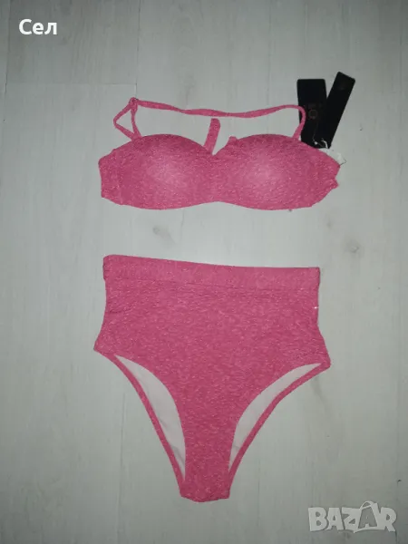 Нов розов бански с висока талия С-М, снимка 1