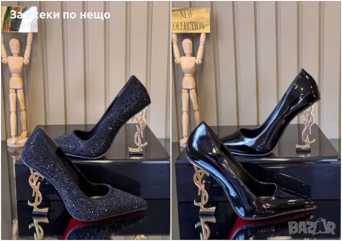 Yves Saint Laurent Дамски Черни Обувки На Златен Метален Ток - 2 Модела Код E271, снимка 1