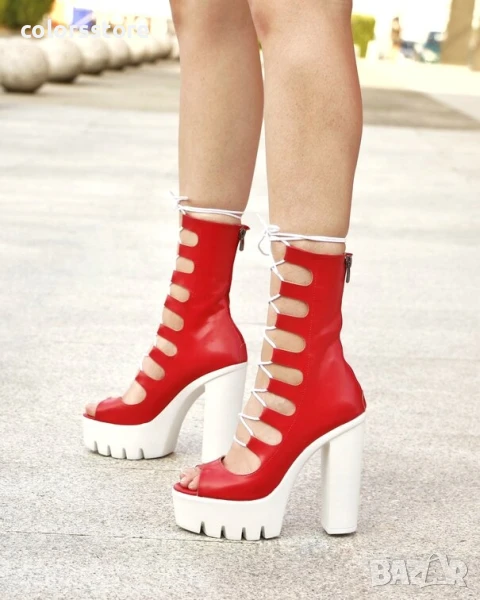 Летни боти на ток - червена кожа - 101

-, снимка 1