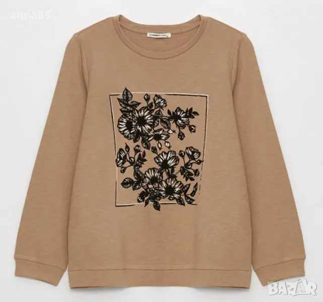 Нова с етикет Тъмно бежава блуза с черна щампа, 3ХЛ, снимка 1