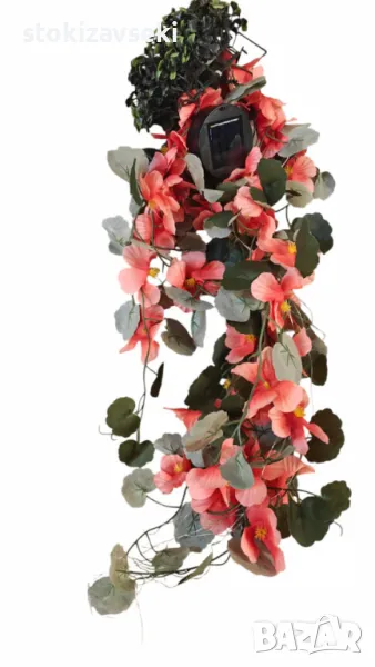 Флорална светлинна декорация - LED Слънчева кошница с цветя, снимка 1