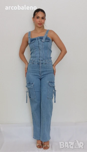 Дамски дълъг дънков гащеризон, снимка 1