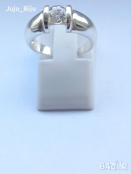 Сребърен пръстен с камък циркон, размер 50 (вътрешен диаметър 15,6мм), снимка 1