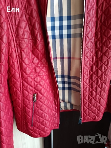 Червено кожено дамско яке естествена кожа , снимка 3 - Якета - 53228380