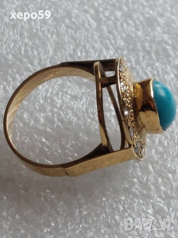 Лот златни пръстени с цитрин,корал,тюркуаз и диаманти,злато 750/цени,1800,900,750 евро., снимка 16 - Пръстени - 52307676