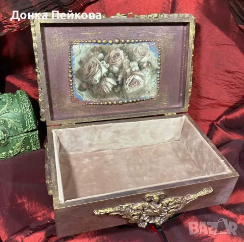 Ръчно декорирана кутия за бижута ръчна изработка, снимка 3 - Декорация за дома - 48722361