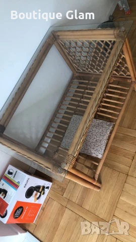 Ратанова маса със стъклен плот, снимка 2 - Маси - 50714295