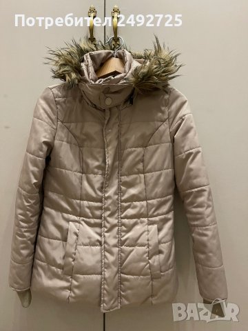 Яке бежово качулка косъм, снимка 2 - Якета - 43330769