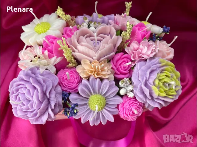 Ръчно изработени букети от соеви свещи, снимка 3 - Декорация - 50027159