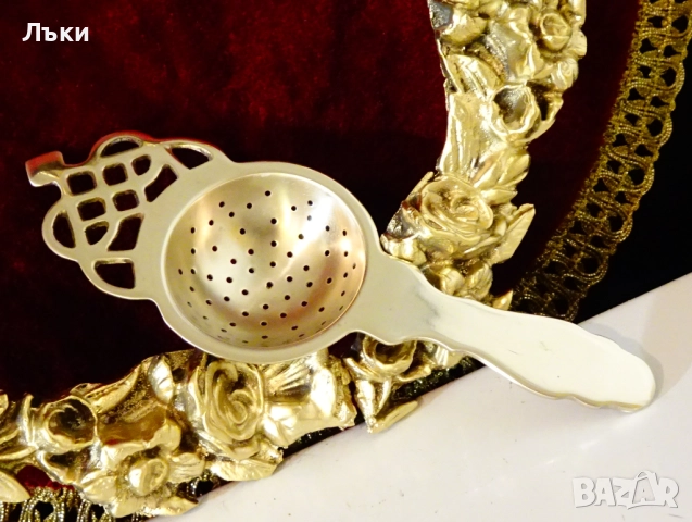 Бронзова цедка за чай Art Nouveau. , снимка 3 - Антикварни и старинни предмети - 52967672