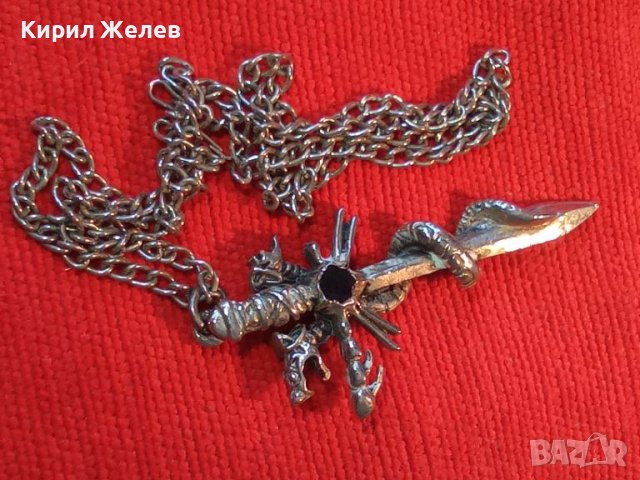 СТАР ПОСРЕБРЕН МОДЕН ХЕВИ МЕТЪЛСКИ МЕДАЛЬОН НЕО ГОТИКА с ВЕРИЖКА 27459, снимка 2 - Колиета, медальони, синджири - 36902826