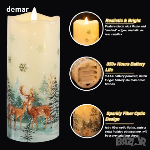 Свещи Eywamage Forest Deer Snowflakes, Коледни свещи с дистанционно, снимка 3 - Декорация за дома - 42931763