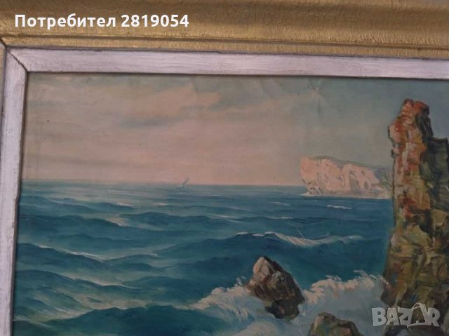 Стара българска картина масло върху платно подлепено или  картон,подпис инициали долу в ляво, снимка 5 - Картини - 32236330