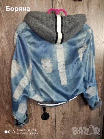 НАМАЛЕНО - Avin късо яке имитация на деним с качулка и нашивки, снимка 9 - Якета - 47579068
