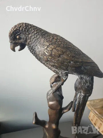 60см-4кг бронзова скулптура/фигура на птица/голяма статуетка на папагал на клон, снимка 9 - Статуетки - 48069104
