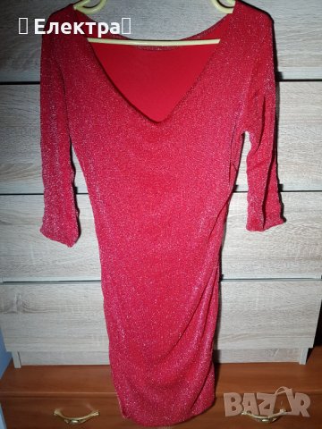 червена рокля със сребристи нишки, снимка 2 - Рокли - 15279653