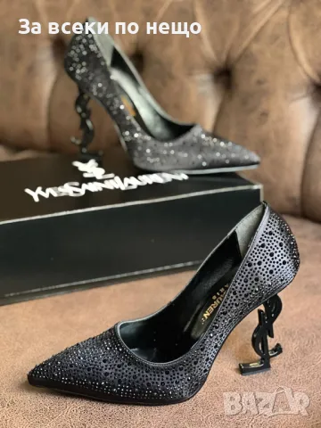Yves Saint Laurent Дамски Черни Обувки На Ток С Камъни Код E247, снимка 2 - Дамски обувки на ток - 50412514