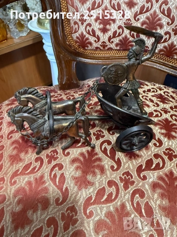 бронзова статуетка Ахил с колесница, снимка 3 - Антикварни и старинни предмети - 53570963