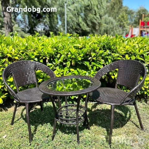 Градиснки комплект - Висящ Ратанов стол до 200кг. + Ратанови маса и 2 стола Relax, снимка 2 - Дивани и мека мебел - 52107768