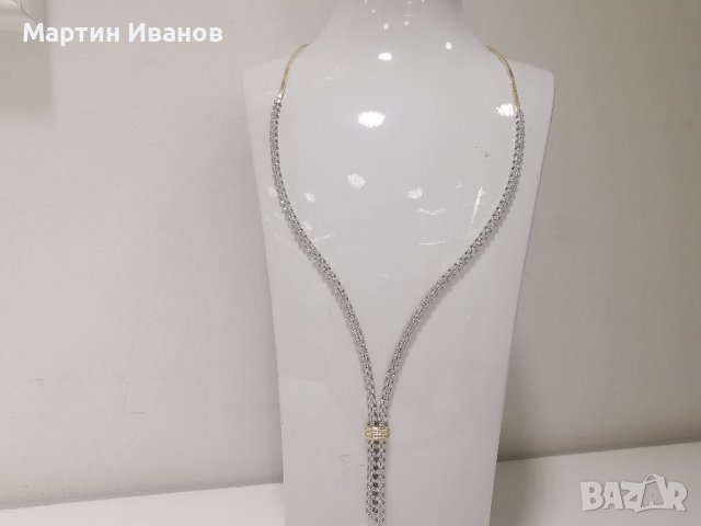 Златно колие с цирконий бяло и жълто злато , снимка 4 - Колиета, медальони, синджири - 40097469