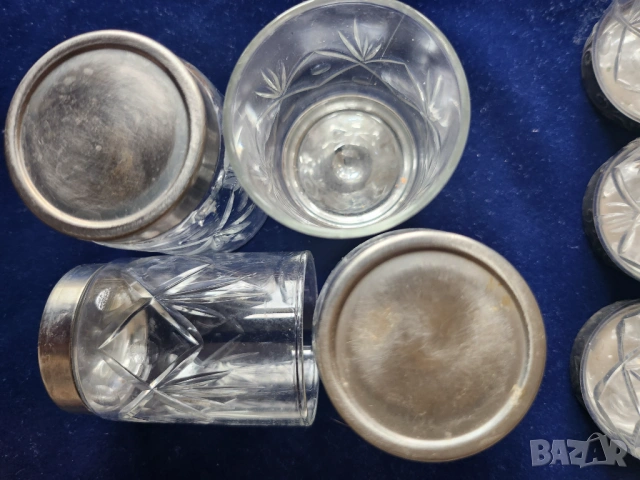 кристални чашки с метално дъно ( посребрен мелхиор ), обем към 60 мл, нови, 6 + 4 броя, снимка 6 - Чаши - 53475688