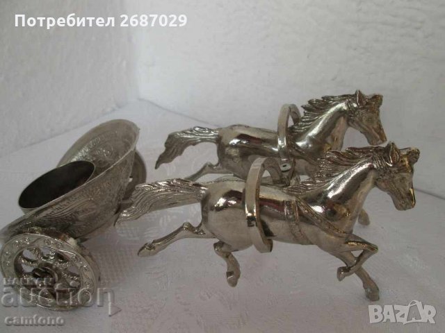 Колесница с коне фигура малка пластика свещник метал, снимка 3 - Декорация за дома - 28873528