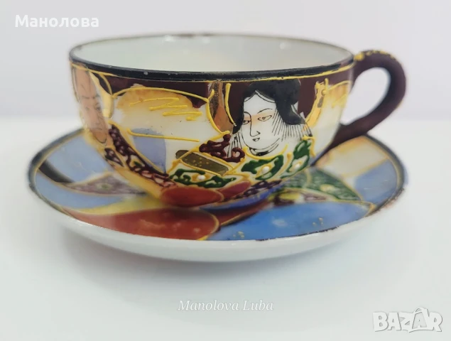 Японски порцеланови чаши с чинийки за кафе Satsuma Moriage., снимка 2 - Антикварни и старинни предмети - 50970374
