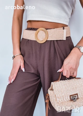 Дамски елегантни панталони с широки крачоли и колан, 2цвята , снимка 15 - Панталони - 50587491