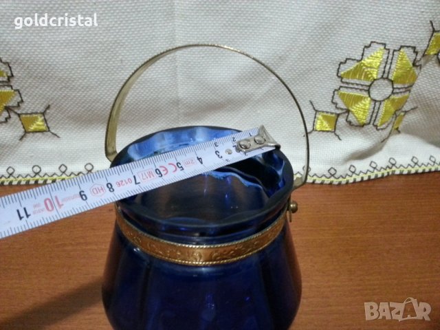 стара стъклена ледарка цветно кобалтово стъкло , снимка 3 - Антикварни и старинни предмети - 43343054