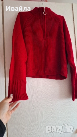 червена блуза с цип, снимка 2 - Блузи с дълъг ръкав и пуловери - 52118800