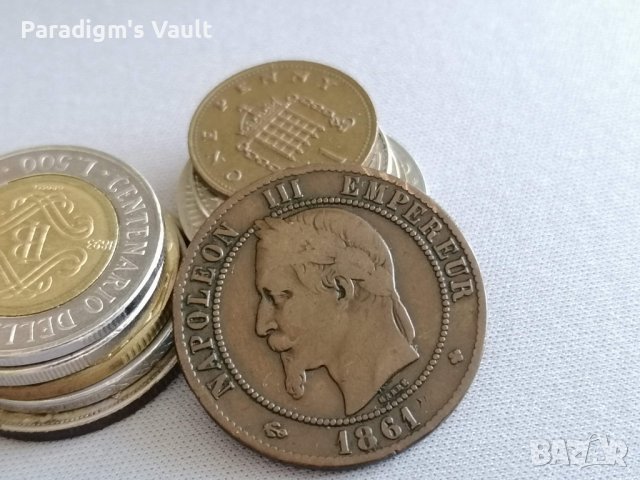Mонета - Франция - 10 сентима (Наполеон III) | 1861г., снимка 2 - Нумизматика и бонистика - 43061532